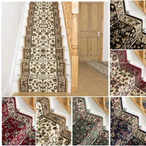 Alfombra runfa escalera larga corredor resistente lavable bordeada tradicional - Imagen 1 de 36
