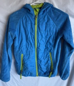 Snozu Youth Jacket Blue/ Greenish Yellow Girls Sz M 10-12 Hooded Zipped Pockets - Picture 1 of 3
