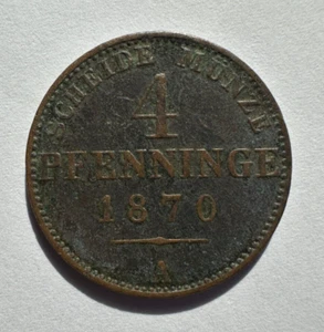 1870 A German States Prussia 4 Pfennige 1/90 Thaler Copper Coin KM# 483 - Picture 1 of 4