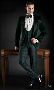 Men Green Smoking Jacket Designer Wedding Stylish Party Wear Blazer Coat - Picture 1 of 2