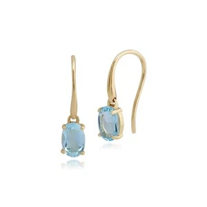 Classic Oval Blue Topaz Claw Set Drop Earrings in 9ct Yellow Gold - Picture 1 of 3