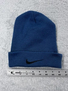 Nike Beanie Toque Youth One Size Blue Knit Swoosh 100% Acrylic Run Gym Made USA - Picture 1 of 7
