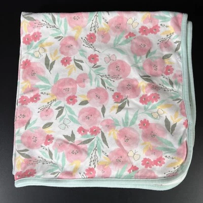 Хлопковое детское одеяло First Impressions с розовым цветочным узором бабочка цветы двустороннее - Изображение 1 из 3