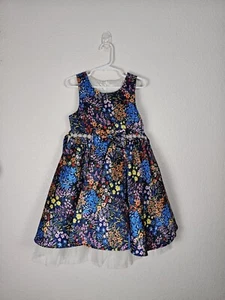 Couture Princess Girls Multicolor Floral  Embellished Belted Dress With Bow Sz 6 - Picture 1 of 8