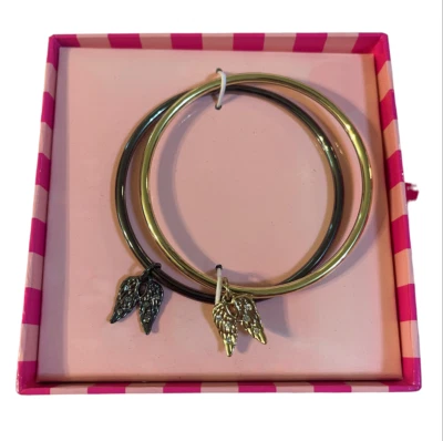 NEW Victoria Secret Limited Edition Angel Wing Bangle Bracelets Black Gold Lot - Image 1 of 4