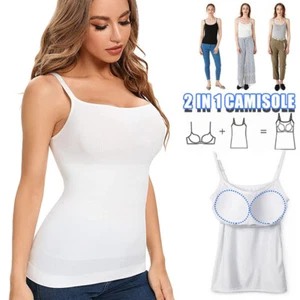 Women Cotton Camisole with Shelf Bra Adjustable Spaghetti Strap Tank Top Vest US - Picture 1 of 25