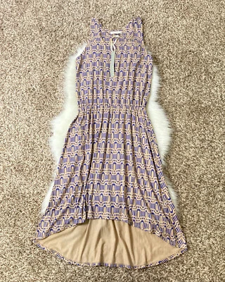 Vestido Pequeño KENAR Beige Azul Geo Alto Bajo Jersey Tejido Popover Sin Mangas Nuevo con Etiquetas Foto 1 de 4