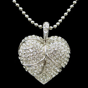 Twinkling 3D Heart Leaf USE Austria Crystal 18K White Gold-Plated Necklace