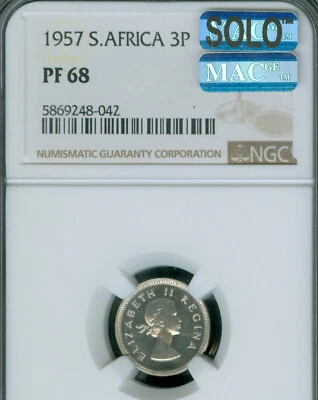 1957 SOUTH AFRICA 6 PENCE NGC PF68 MAC SOLO FINEST GRADE & SPOTLESS  * - Image 1 of 2
