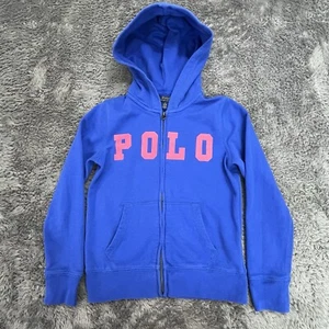 Polo Ralph Lauren Hoodie Youth 7 Blue Pink Spellout Full Zip - Picture 1 of 8