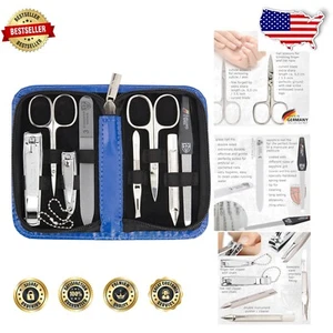 Travel-Friendly 8-Piece Nail Care Kit with Synthetic Leather Case in Blue - Picture 1 of 8
