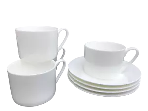 Set 4 tazze e piattini contemporanei in osso bianco liscio Cina - Foto 1 di 1