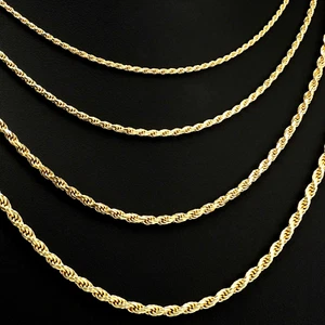 10K Yellow Gold 2mm-5mm Diamond-Cut Rope Chain Italian Pendant Necklace 16"-22" - Picture 1 of 15