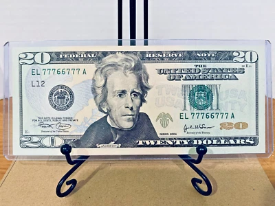 2004 $20 FRN Uncirculated Fancy 6/7 BINARY RADAR TRINARY BOOKEND #EL77766777A - Image 1 of 2