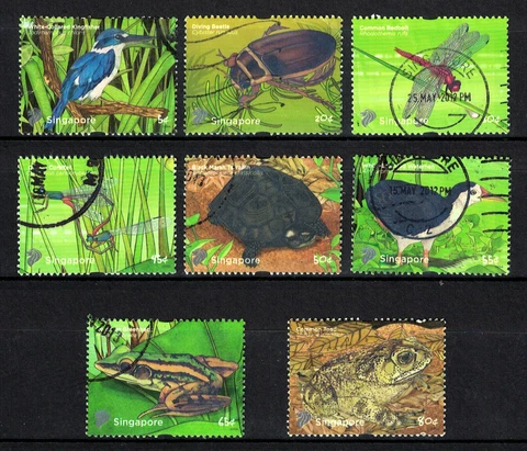 SINGAPORE 2011 POND LIFE (LOWER VALUE) ORIGINAL PRINT 2011A SET OF 8 STAMPS USED Cover