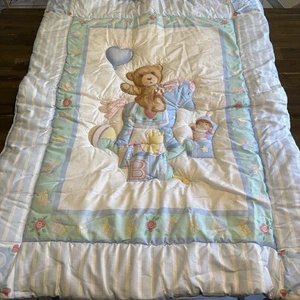 Vintage Little Bedding Calliope Rocking Horse Teddy Bear Baby Blanket 93 Nursery - Picture 1 of 11