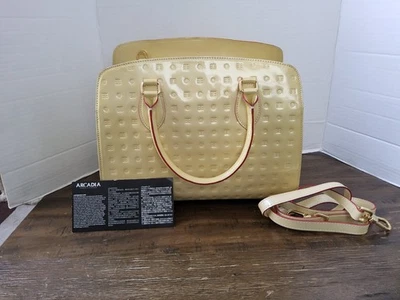 Arcadia Satchel Butter Yellow Patent Leather Handbag Purse Made In Italy - Image 1 of 4