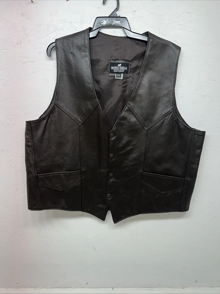 Nuevo Chaleco Western Express Hombre Cuero Marrón 3XL QQ-23 Foto 1 de 4