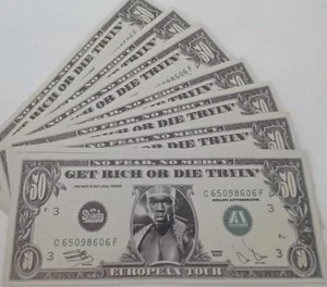Billetes de dólar raros de 50 centavos Get Rich or Die Tryin' European Tour 2003 dinero x10 - Imagen 1 de 2