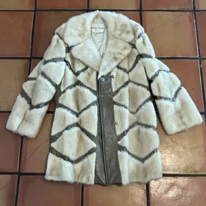 60’s 70’s MINK FUR x LEATHER JACKET S Vintage Boho Jacket Coat - Picture 1 of 8
