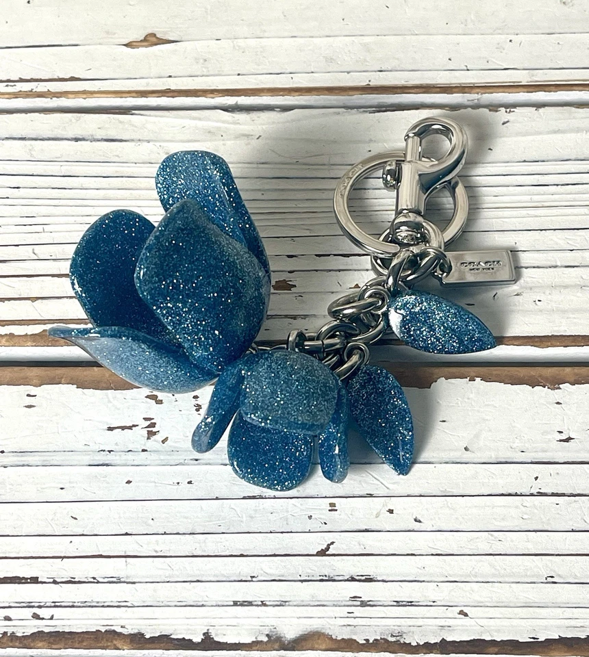 AUTÉNTICO COACH Llavero Grande Azul Brillante Resina Flor Rosa Dije Foto 1 de 4