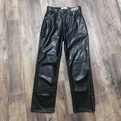 Abercrombie & Fitch Black Straight Ultra High Rise Vegan Leather Pants size 24 - Image 1 of 4