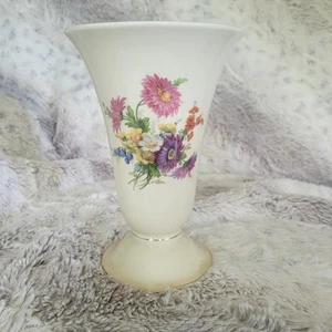 VINTAGE Furstenberg Floral Porcelain Trumpet Vase Gold Accents - 7.25" Germany - Picture 1 of 8