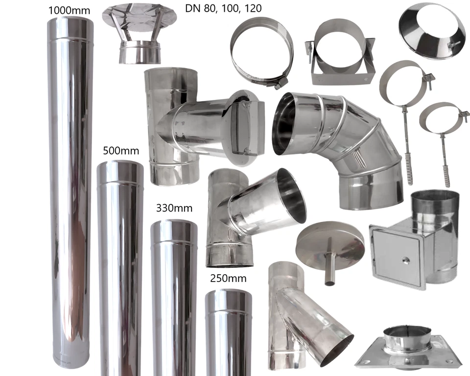 NATURTERRA Canna fumaria tubo stufa acciaio inox Ø120 attacco camino tubo di scarico arco parapioggia pezzo a T