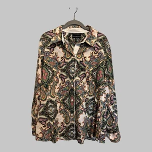 Foxcroft Wrinkle Free Paisley Button Up Boho Office Preppy Blouse Size 14W - Picture 1 of 11