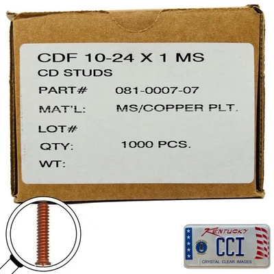 CDF 10-24 X 1" MS Welding Studs, Box Of 1,000 MS Copper Plated Matl: Mild Steel - Image 1 of 3