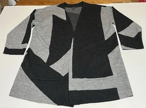 Eileen Fisher Damen L Kimono Strickjacke Jacke Taschen Merinowolle grau schwarz - Bild 1 von 8