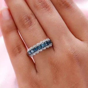 Lab-Created 2Ct Round Tanzanite Engagement Wedding Ring 14K White Gold Plated - Picture 1 of 7