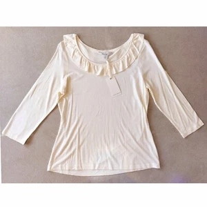 Cream Off White 3/4 Sleeve Ruffle Blouse by Laura Ashley size L-XL 14 NWT New - Picture 1 of 7