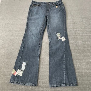 Y2K Jeans Women 6 Medium Wash Flare Leg Low Rise Hippie Grunge Patchwork - Picture 1 of 10