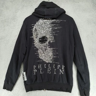 Мужская толстовка с капюшоном Philipp Plein L редкая дизайнерская половина черепа со стразами куртка на молнии - Изображение 1 из 4