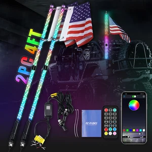 2X 4FT RGB LED Whip Neon Light App Remote Control Signal Lights For Polaris RZR - Picture 1 of 9