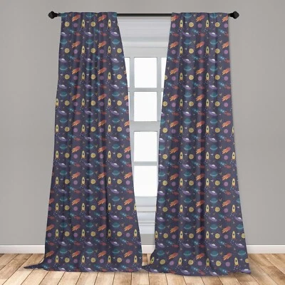 NEW Ambesonne Alien Curtains 2 Panels Set, Space  Comet Stars Rockets Planets - Image 1 of 4