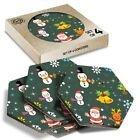 4 x Hexagon Coasters - Christmas Pattern Santa Reindeer Snowman #44604