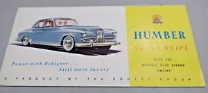 Humber Super Snipe berlina 1954, folleto de venta de autos desplegable y lista de precios - Imagen 1 de 2
