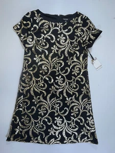 Kensie Woman’s Black Gold Sequence Short Sleeve Evening Cocktail Dress 12 - Picture 1 of 9