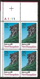 US Scott #2344, Plate Block #A1111 1988 New Hampshire 25c VF MNH - Picture 1 of 1
