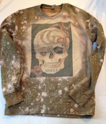 Nuevo Next Level Personalizado Blanqueador Destruido GG Calavera Gráfico Suave Crew Sudadera M Foto 1 de 4