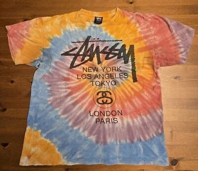 ВИНТАЖНЫЙ STUSSY WORLD TOUR ГАЛСТУК-КРАСИТЕЛЬ ФУТБОЛКА МУЖСКАЯ РАЗМЕР средний - Изображение 1 из 4