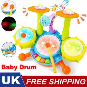 Kids Toddler First Drum Kit With Mic & Instrument CHILDREN MUSICAL TOY SET GIFTS - Picture 1 of 14