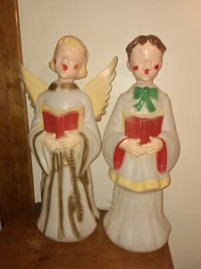 Vintage PAIR EMPIRE CHRISTMAS HOLIDAY BLOW MOLDS 30” Choir Boy and Girl Carolers - Picture 1 of 14