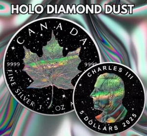 HOLO DIAMOND DUST Maple Leaf 1oz Silver Coin 5$ Canada ⭐️STUNNING COIN 2025 - Picture 1 of 5