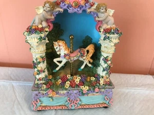 Carousel Music Box Flowers and Cupids Plays Dr. Zhivago Theme - Moving Horse - Picture 1 of 9