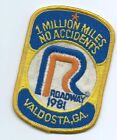 Roadway Valdosta GA 1 million mile 1981 no accident driver patch 4 X 2-5/8 #7634
