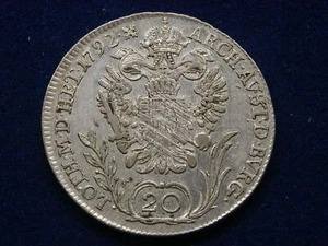 20 Kreuzer 1792 B  Leopold II. RDR  Silber   W/21/818 - Imagen 1 de 2