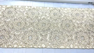 Christmas Beaded Table Runner White Pearl Silver Snowflake  New 36" Tahari NWT - Picture 1 of 9